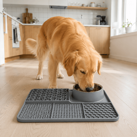 Slickmatta med rostfri skål – slow feeder för hund & katt - Nosigt