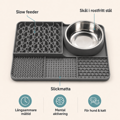 Slickmatta med rostfri skål – slow feeder för hund & katt - Nosigt
